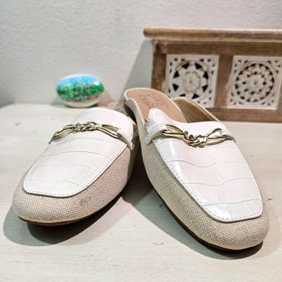 Naturalizer Shoes - NATURALIZER Womens Sz 7.5 Kayden Linen White Mule Clog Padded Flat Comfort Shoes